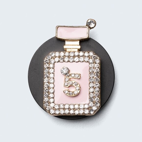 NEW Rhinestone Perfume No. 5 Charm Black Phone Grip/Accessories/Pop Socket Style - Picture 1 of 2